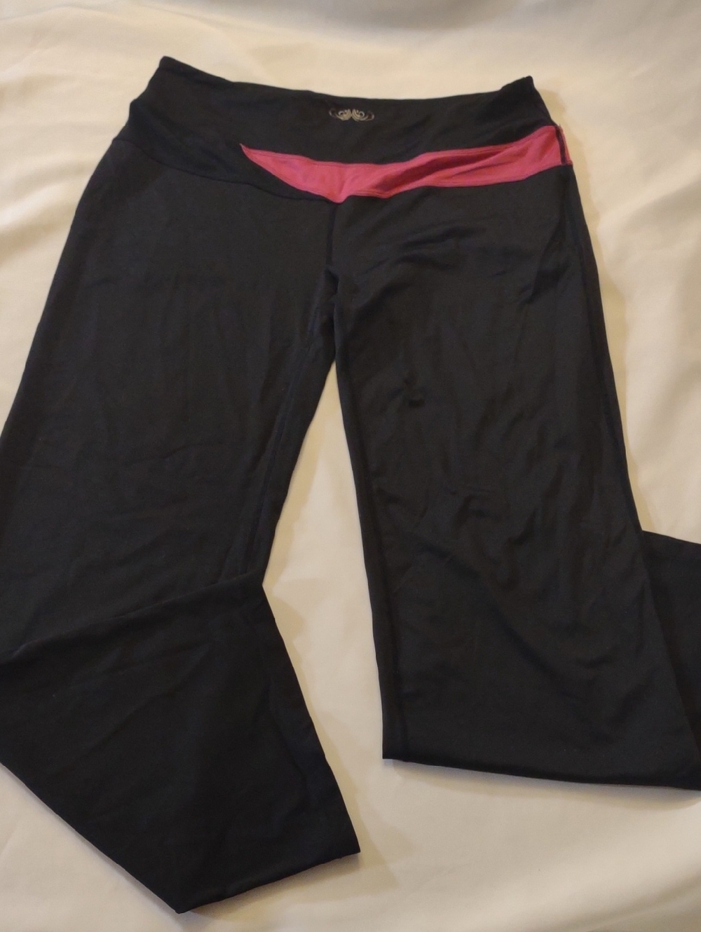 Ryka Black Yoga Pants with Pink Waistband Detail - Size L
